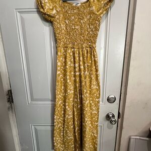 Old Navy Mustard Yellow Floral Smocked Puff Sleeve Dress